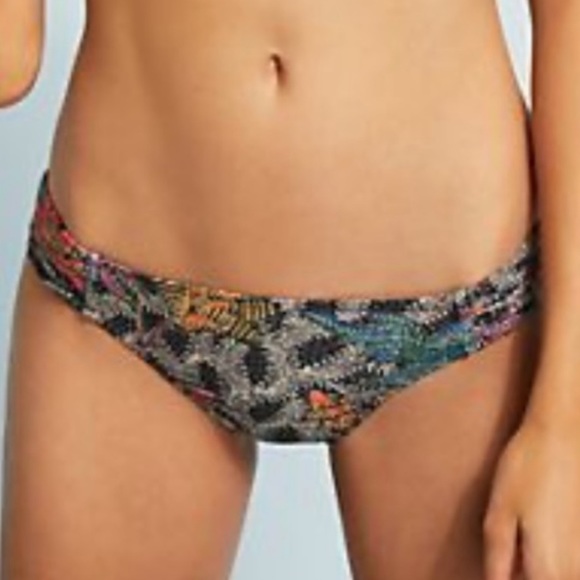 Like New Anthropologie Allihop Swim Ruched Bikini Bottom Black Paisley Print - Picture 16 of 16